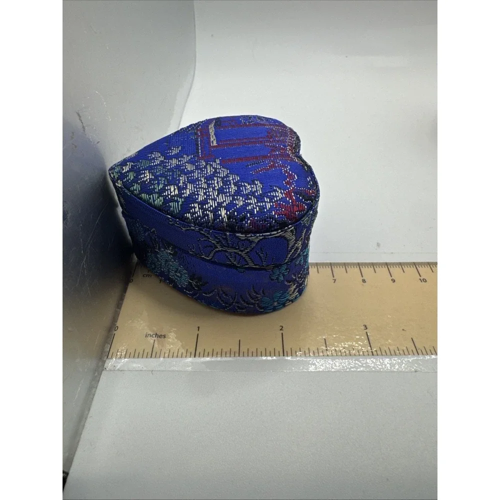 Set Of 2 Asian Ring Jewelry Box Compact Fabric Floral Portable - Heart Shaped